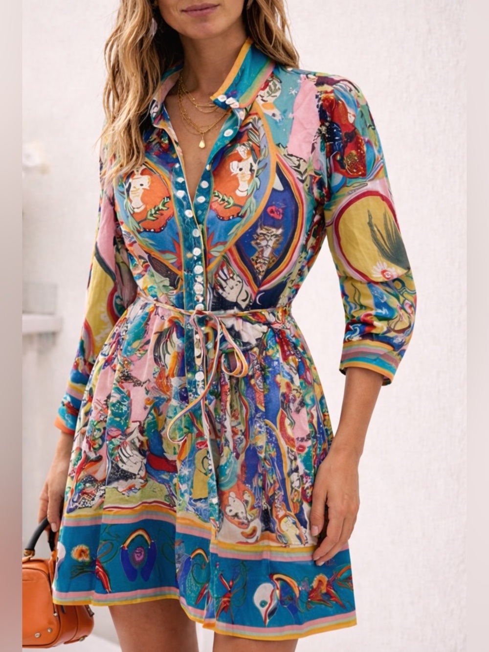Vibrant Multicolor Button-Front Printed Dress